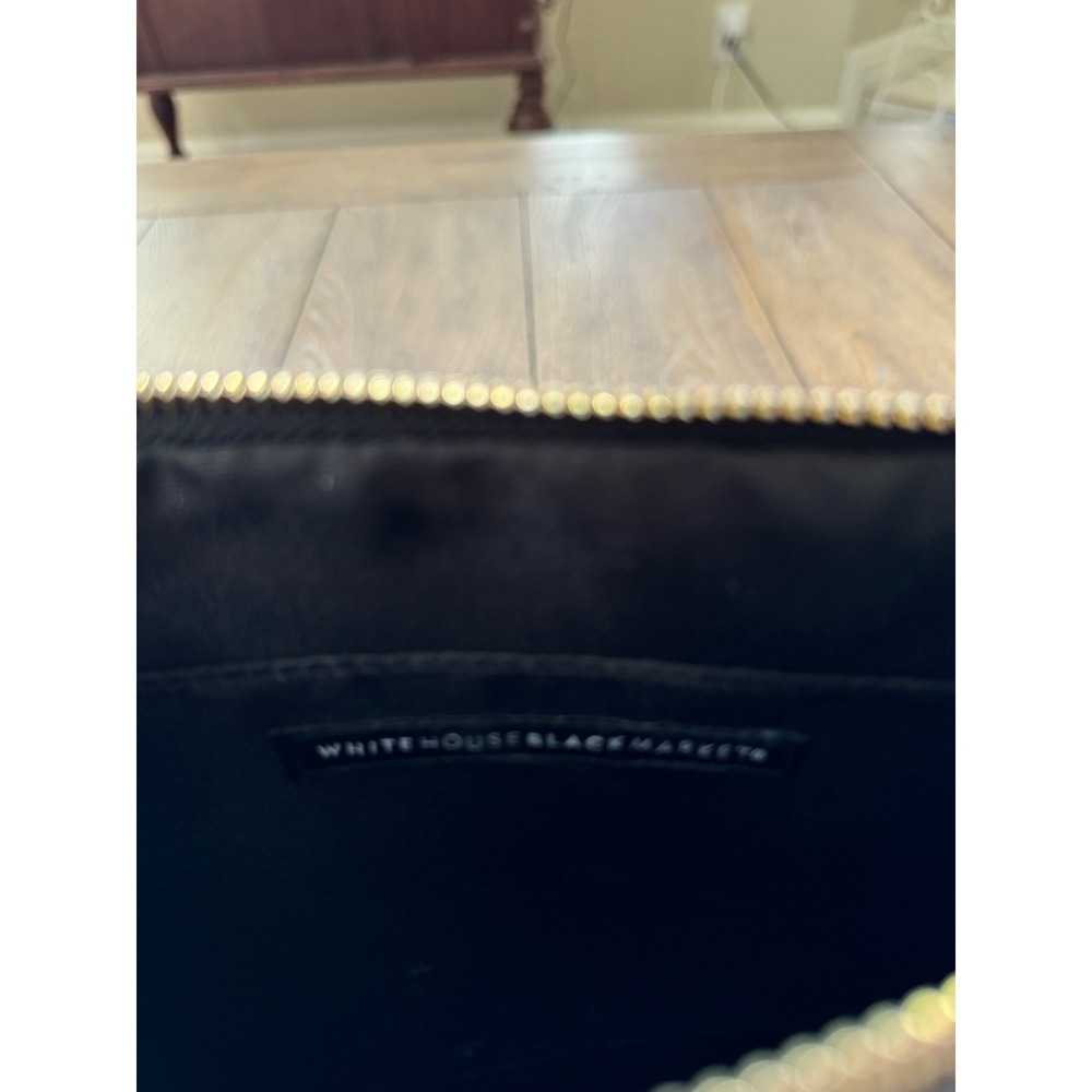 White House Black Market Wristlet Black Finish With Gold Studs & Floral Design - Picture 5 of 8